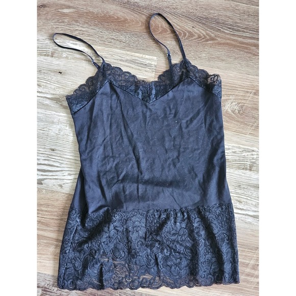 White House Black Market Tops - Vintage Y2K Black Lace Trim Cami‎ Top Small Black Fairy Romance